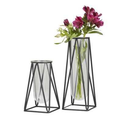 Image showing  Glass Tube Geometric Decorative Vase with Metal Stand