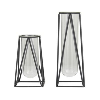 Image showing  Glass Tube Geometric Decorative Vase with Metal Stand