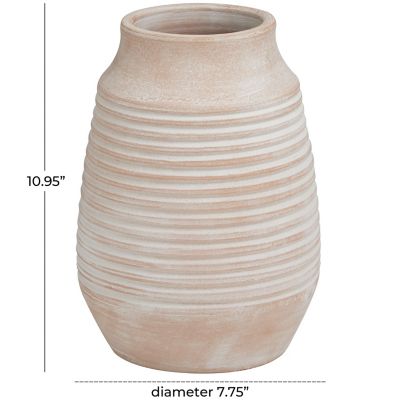 Image showing  Ceramic Whitewashed Ribbed Decorative Vase