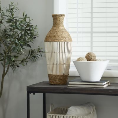 Harper & Willow Seagrass Handmade Wrapped Tall Floor Decorative Vase with Cream Slatted Bamboo Center