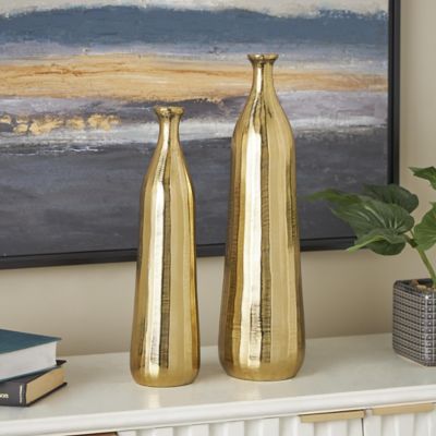 Harper & Willow Aluminum Metal Decorative Vase with Wavy Accents and Textured Ridges