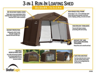 Image showing 8 th ShelterLogic 10 x 10 x 8ft. 3-in-1 Loafing Shed