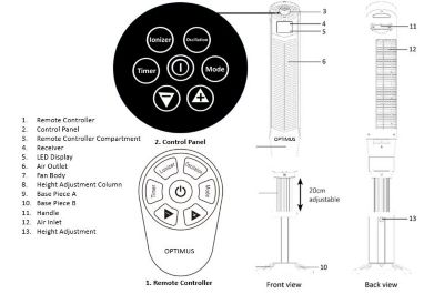 Image showing  59 in. Pedestal 360 deg. Oscillation Tower Fan with Remote Control & LED Display