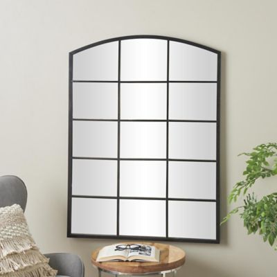 Harper & Willow Metal Arched Window Pane Inspired Room Wall Mirror with Black Frame