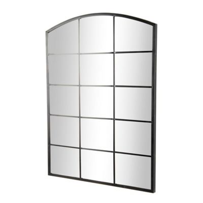 Image showing  Metal Arched Window Pane Inspired Room Wall Mirror with Black Frame