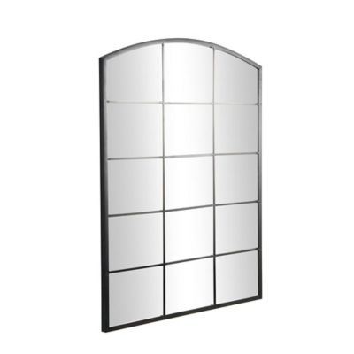 Image showing  Metal Arched Window Pane Inspired Room Wall Mirror with Black Frame
