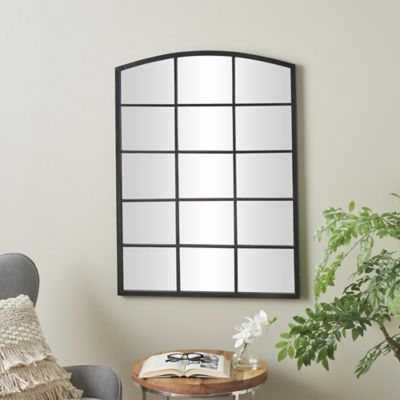 Harper & Willow Metal Arched Window Pane Inspired Room Wall Mirror with Black Frame