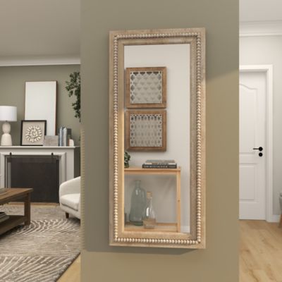 Image showing 6 th Harper & Willow Wood Washed Beaded Tall Room Wall Mirror