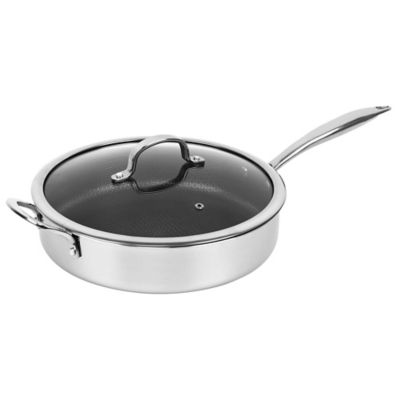 Image showing  11-In. 3-Ply Hybrid Non-Stick Stainless Steel Induction-Compatible Deep Saute Pan with Glass Lid