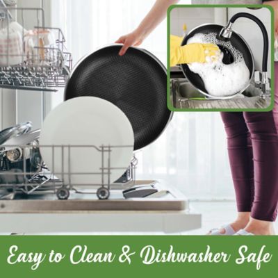 Image showing  11-In. 3-Ply Hybrid Non-Stick Stainless Steel Induction-Compatible Deep Saute Pan with Glass Lid