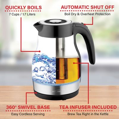 Image showing  1.79-Qt. Cordless Glass Electric Kettle with Tea Infuser and Swivel Base