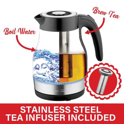Image showing  1.79-Qt. Cordless Glass Electric Kettle with Tea Infuser and Swivel Base
