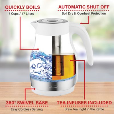 Image showing  1.79-Qt. Cordless Glass Electric Kettle with Tea Infuser and Swivel Base