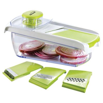 Image showing  Mandolin Slicer with 5-Cup Storage Container and 4 Interchangeable Stainless Steel Blades