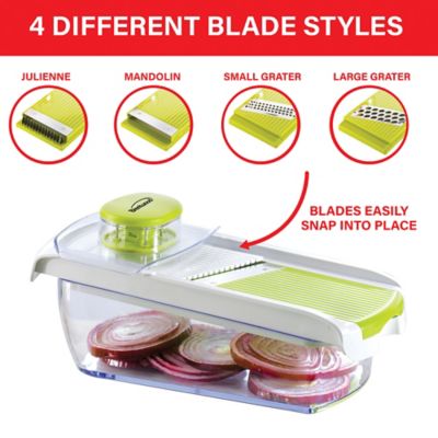 Image showing  Mandolin Slicer with 5-Cup Storage Container and 4 Interchangeable Stainless Steel Blades
