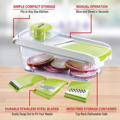 Image showing  Mandolin Slicer with 5-Cup Storage Container and 4 Interchangeable Stainless Steel Blades