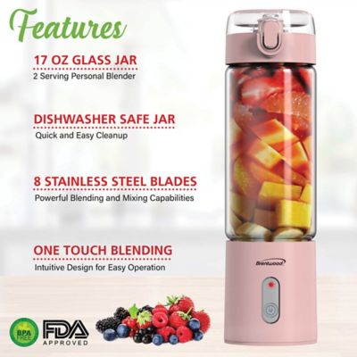 Image showing 6 th Brentwood Appliances 17-Oz. Portable Battery-Operated USB-Chargeable Glass Blender