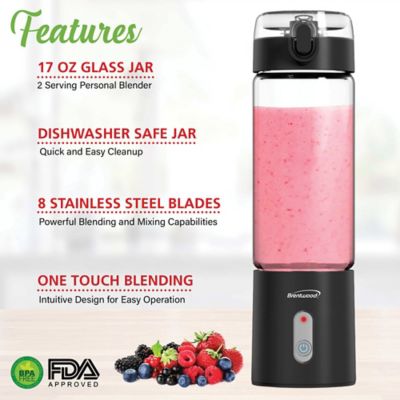 Image showing 6 th Brentwood Appliances 17-Oz. Portable Battery-Operated USB-Chargeable Glass Blender