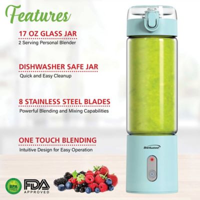 Image showing 6 th Brentwood Appliances 17-Oz. Portable Battery-Operated USB-Chargeable Glass Blender