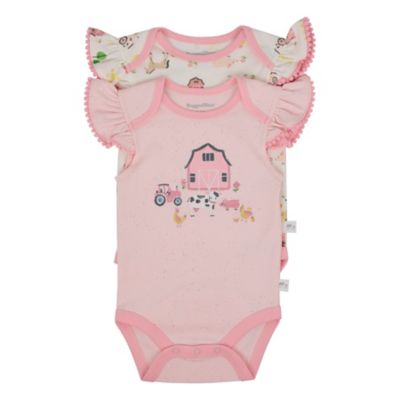 Rugged Bear Girls' Farm Bodysuit, 2-Pack