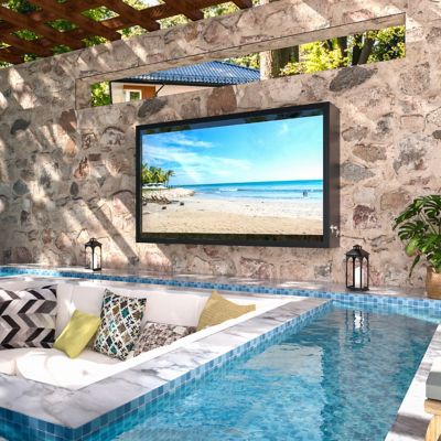 Image showing  53 in. W Metal Outdoor TV Enclosure Cabinet, Patio TV Furniture Cover with Anti-theft Lock and TV Mount