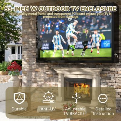 Image showing  53 in. W Metal Outdoor TV Enclosure Cabinet, Patio TV Furniture Cover with Anti-theft Lock and TV Mount