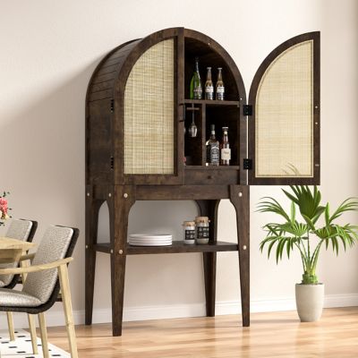 Arched Storage Cabinet Wood Wine Bar Storage Cabinet Wine Racks Display