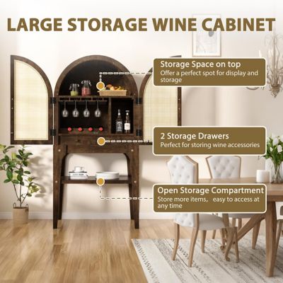 Image showing  Arched Storage Cabinet Wood Wine Bar Storage Cabinet Wine Racks Display
