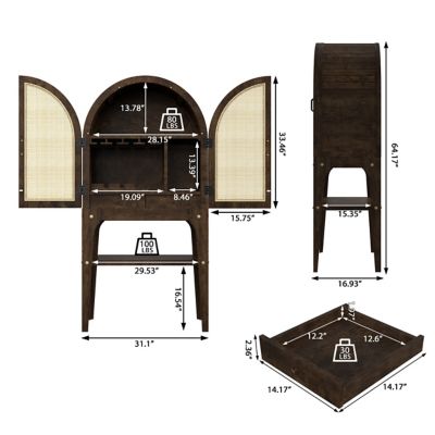 Image showing  Arched Storage Cabinet Wood Wine Bar Storage Cabinet Wine Racks Display