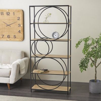 Harper & Willow Metal Circle Geometric Storage Shelving Unit with Black Metal Frame
