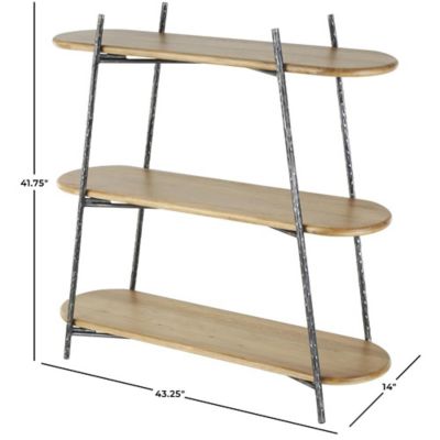 Image showing  Wood Oval Shaped Storage Shelving Unit with Black Metal Frame