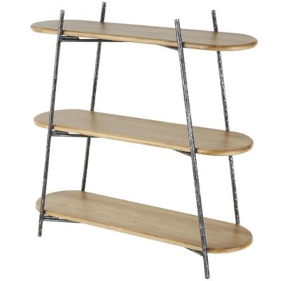 Image showing  Wood Oval Shaped Storage Shelving Unit with Black Metal Frame