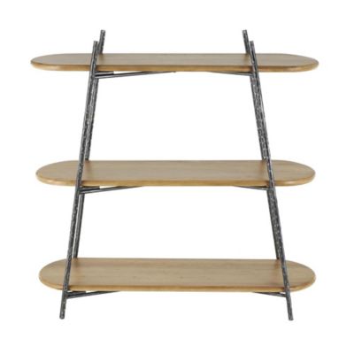 Image showing  Wood Oval Shaped Storage Shelving Unit with Black Metal Frame