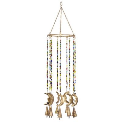 Image showing 2 th Harper & Willow Metal Moon Indoor Outdoor Windchime with Glass Beads and Cone Bells