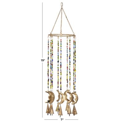 Image showing 5 th Harper & Willow Metal Moon Indoor Outdoor Windchime with Glass Beads and Cone Bells