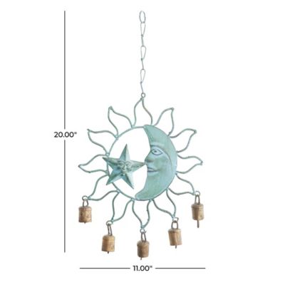 Image showing 6 th Harper & Willow Metal Sun and Moon Indoor Outdoor Windchime with Bells
