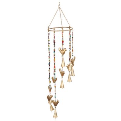 Image showing  Metal Handmade Bird Indoor Outdoor Windchime with Glass Beads and Cone Bells