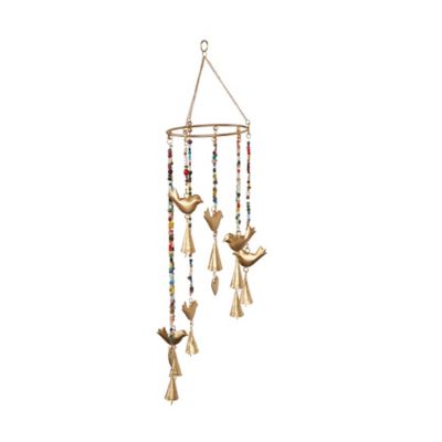 Image showing  Metal Handmade Bird Indoor Outdoor Windchime with Glass Beads and Cone Bells