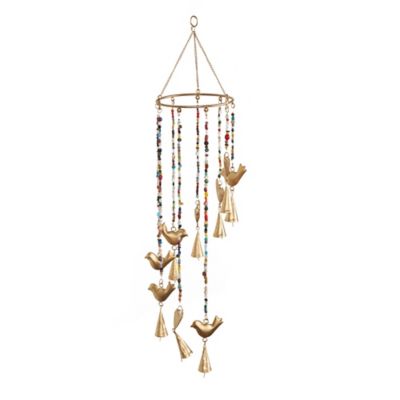 Image showing  Metal Handmade Bird Indoor Outdoor Windchime with Glass Beads and Cone Bells