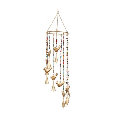 Image showing  Metal Handmade Bird Indoor Outdoor Windchime with Glass Beads and Cone Bells