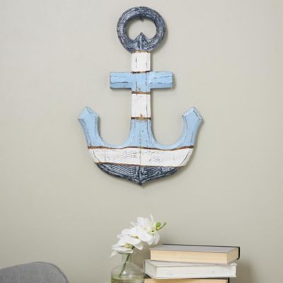 Harper & Willow Wood Distressed Anchor Home Wall Decor with Brown and Cream Accents