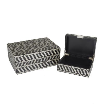 Image showing  Mother of Pearl Shell Handmade Chevron Pattern Decorative Box with Hinged Lid
