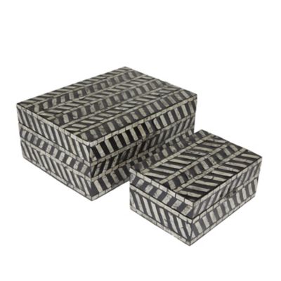 Image showing  Mother of Pearl Shell Handmade Chevron Pattern Decorative Box with Hinged Lid