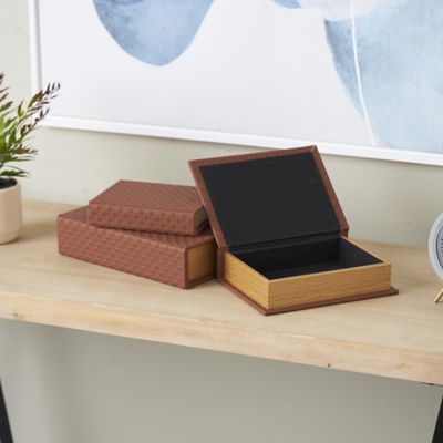 Harper & Willow Faux Leather Woven Grid Faux Book Storage Decorative Box