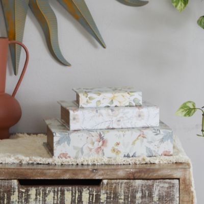 Harper & Willow Canvas Faux Book Storage Floral Decorative Box with Pink and Blue Accents