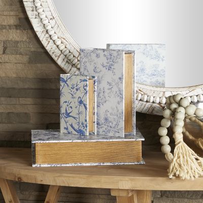 Harper & Willow Canvas Faux Book Storage Floral Decorative Box with Purple Vintage Patterns