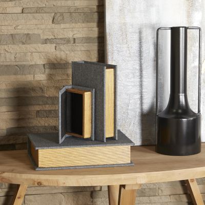 Image showing  Linen Fabric Textured Faux Book Storage Decorative Box with Gold Page Detailing