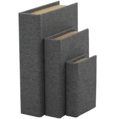 Image showing  Linen Fabric Textured Faux Book Storage Decorative Box with Gold Page Detailing