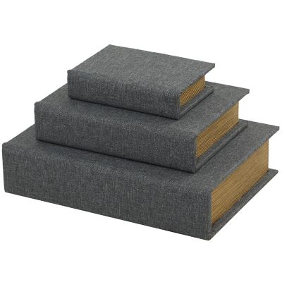 Image showing  Linen Fabric Textured Faux Book Storage Decorative Box with Gold Page Detailing