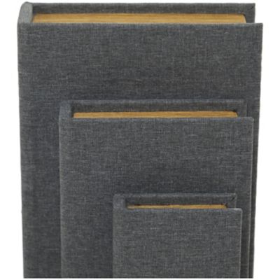 Image showing  Linen Fabric Textured Faux Book Storage Decorative Box with Gold Page Detailing